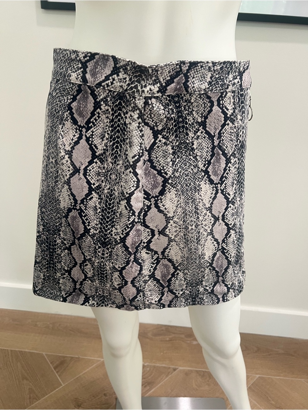 Snake Print A-Line Skirt - Black & Gray